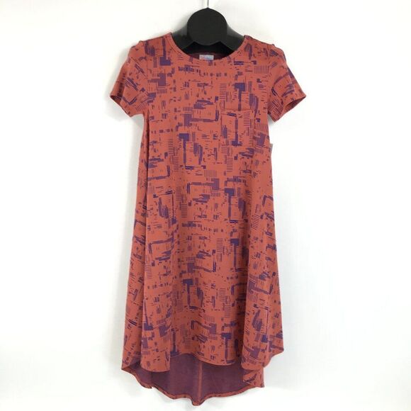 NEW LuLaRoe Carly Hi-Lo Shirt Dress Women's XXS Pullover Geometric Knit Midi - Picture 1 of 13